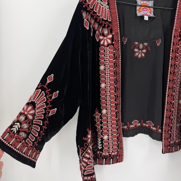 Rare Johnny Was Aurore Embroidered Velvet Bolero Kimono Jacket M Luxe Boho - Picture 2 of 6